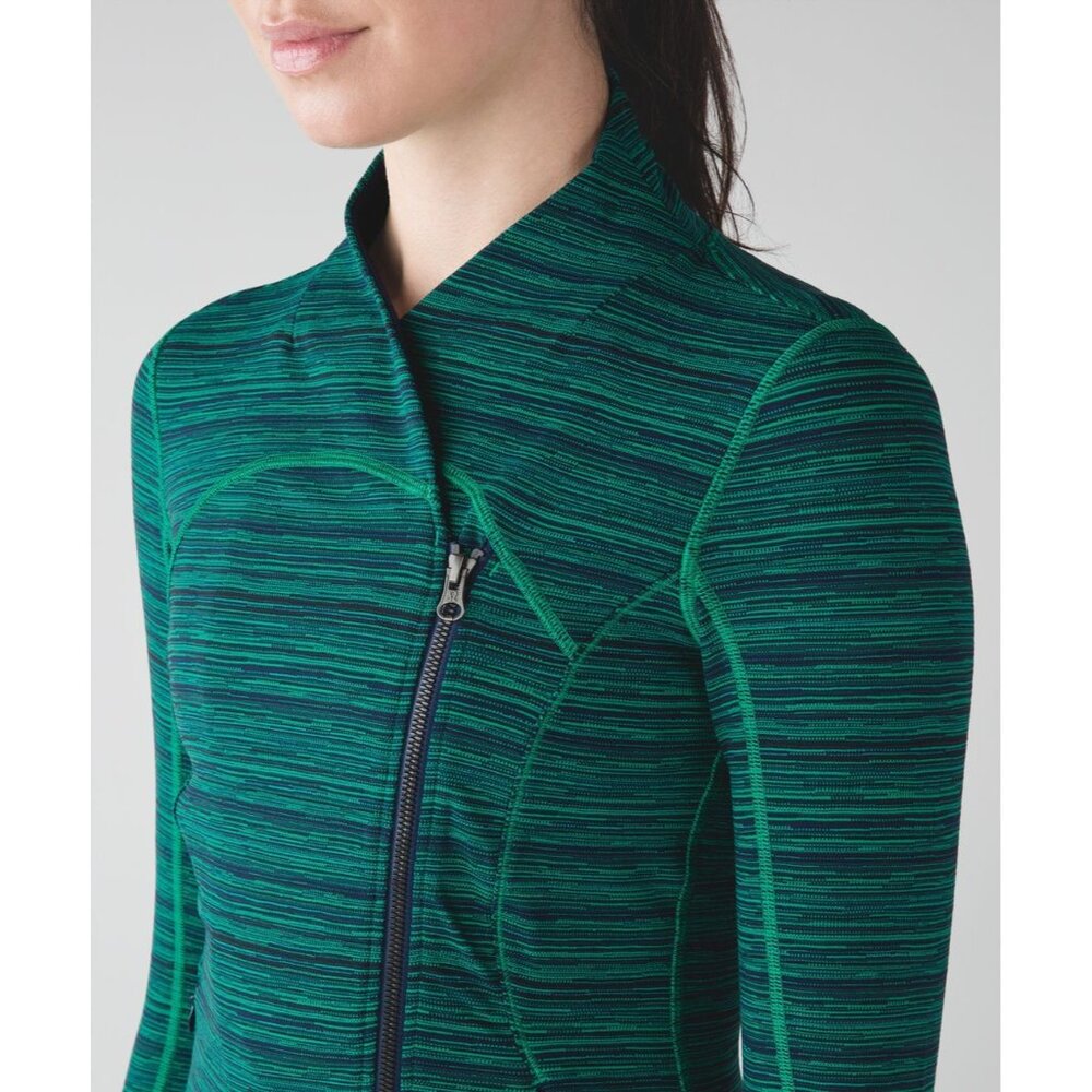 Lululemon Precision Jacket Sz 4 Green Cyber Jungle Hero Blue Front Zip Activewea - Picture 3 of 11